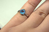 2.25ct Engagement Ring Round Cut Blue Topaz Solitaire 14k White Gold Finish