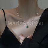 0.6ct Green Emerald Simulated Minimalist Pendant 14k White Gold Plated NO CHAIN