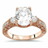 3Ct Oval Cut VVS1 Diamond Vintage Solitaire Engagement Ring 14K Rose Gold Finish