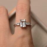 2ct Engagement Ring Emerald Cut Diamond Three Stone Design 14k White Gold Finish