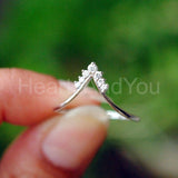 0.1ct Round Cut Moissanite Stackable Chevron Wedding Band 14K Yellow Gold Plated