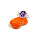2.2ct Oval Cut Purple Amethyst Diamond Petite Halo Ring 14k White Gold Finish