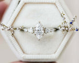 Five Stone Engagement Ring 1.7ct Marquise Cut VVS1 Diamond 14k White Gold Finish