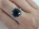 1.7ct Cushion Cut Blue Sapphire Diamond Accents Halo Ring 14k White Gold Finish