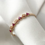 0.2ct Round Cut Simulated Ruby Floral Minimalist Wed Band 14k Yellow Gold Plated