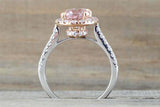 2.2ct Oval Cut Morganite Halo Solitaire with Accents Ring 14k Rose Gold Finish