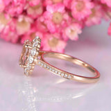 2.5ct Oval Cut Peach Morganite Engagement Ring Halo Floral 14k Rose Gold Finish
