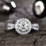 2.4ct Round Cut VVS1D Diamond Split Shank Engagement Ring 14k White Gold Finish