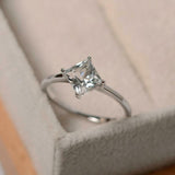 1.3ct Engagement Ring Princess Cut Diamond Solitaire Design 14k WhiteGold Finish