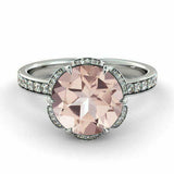 2ct Round Cut Peach Morganite Floral Women Engagement Ring 14k White Gold Over