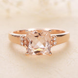 2ct Cushion Cut Simulated Peach Morganite Anniversary Ring 14k Rose Gold Plated