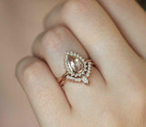2.5ct Pear Peach Morganite Engagement Ring 14k RoseGold Over Curved Bridal Set