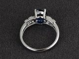 2.4ct Oval Cut Blue Sapphire Solitaire Split Shank Ring 14k White Gold Finish