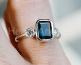 2.2ct Emerald Cut Simulated London Blue Topaz Trilogy Ring 14k White Gold Plated