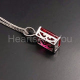1ct Radiant Simulated Pink Ruby Solitaire Pendant 14k White Gold Plated NO CHAIN