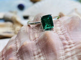 2.2ct Green Emerald Cut Simulated Solitaire Engagement Ring 14k WhiteGold Plated