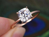 1ct Cushion Cut Diamond Elegant Solitaire Engagement Ring 14k Rose Gold Finish