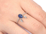 1.3ct Round Cut Blue Sapphire Engagement Ring Deer Antler 14k White Gold Finish