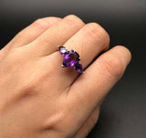 2.3ct Engagement Ring Pear Cut Purple Amethyst Three Stone 14k White Gold Finish