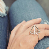 1ct Round Cut Diamond Hollow Pyramid Unique Engagement Ring 14k White Gold Over