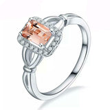 2.15ct Emerald Cut Peach Morganite Halo Split Shank Ring 14k White Gold Finish
