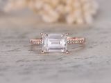 1.6ct Emerald Cut Diamond Engagement Ring Accents Solitaire 14k Rose Gold Finish