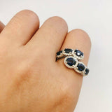 2.8ct Oval Cut Blue Sapphire Engagement Ring Unique Design 14k White Gold Finish