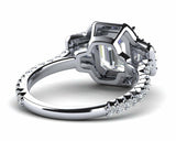 3ct Emerald Cut Diamond 3 Stone Halo Fancy Engagement Ring 14k White Gold Finish