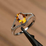 2.2ct Engagement Ring Oval Cut Yellow Citrine Split Shank 14k White Gold Finish