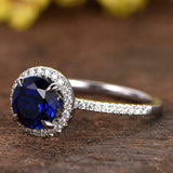 2ct Round Blue Sapphire Engagement Ring Diamond Accent Halo 14k WhiteGold Finish