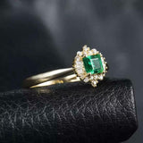 2.3ct Engagement Ring Princess Cut Emerald Ballerina Halo 14k Yellow Gold Finish