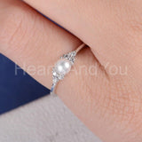 0.2ct Round Cut Simulated Dainty Cluster Pearl Engagement Ring White Gold Plated