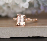 1.2ct Emerald Cut Simulated Peach Morganite Milgrain Ring 14k Rose Gold Plated
