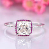 1.5ct Cushion Cut Diamond Pink Ruby Halo Engagement Ring 14k White Gold Finish