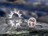 2Ct Oval Cut Peach Morganite Halo Solitaire Ring and Guard 14K White Gold Finish