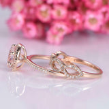 2.3ct Round Cut Peach Morganite Engagement Ring Bridal Set 14k Rose Gold Finish