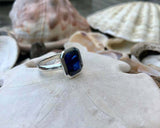 2ct Engagement Ring Emerald Cut Blue Sapphire Solitaire 14k White Gold Finish