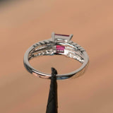 2.4ct Princess Cut Pink Ruby Solitaire with Accent Ring 14k White Gold Finish