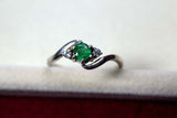 0.56ct Engagement Ring Round Cut Green Emerald Swirl Trilogy 14k White Gold Over
