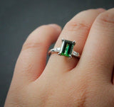 1.5ct Green Emerald Cut Diamond Trilogy Engagement Ring 14k White Gold Finish