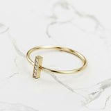 Vertical Bar Women Engagement Ring 0.6ct Round Cut Diamond 14k YellowGold Finish