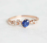 1.3ct Oval Cut Blue Sapphire Engagement Ring 14k RoseGold Finish Diamond Cluster