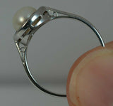 1ct Ruby Pearl Art Deco Solitaire Ring 14k White Gold Finish