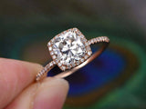 1.2ct Cushion Cut Diamond Engagement Ring Halo with Accents 14k Rose Gold Finish
