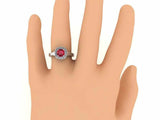 1.5ct Cushion Pink Ruby Engagement Ring Diamond Halo Milgrain 14k WhiteGold Over