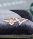 2ct Pear Simulated Peach Morganite Anniversary Bridal Set 14k Rose Gold Plated