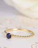 0.5ct Round Cut Blue Sapphire Beaded Ball Solitaire Ring 14k Yellow Gold Finish