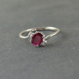 1.22ct Engagement Ring Oval Cut Pink Ruby Swirl Trilogy 14k White Gold Finish