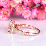 2ct Princess Cut Peach Morganite Halo Milgrain Engagement Ring 14k RoseGold Over