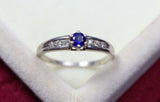0.3ct Round Cut Blue Sapphire Diamond Accent Solitaire Ring 14k White Gold Over